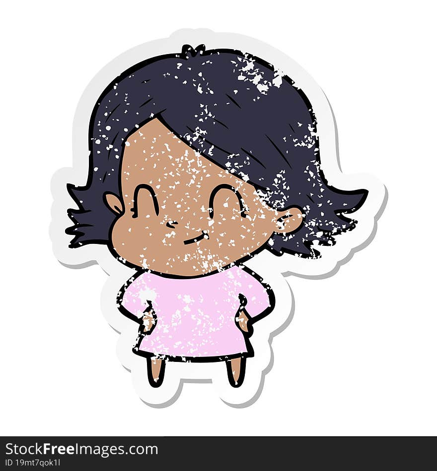 Distressed Sticker Of A Cartoon Friendly Girl