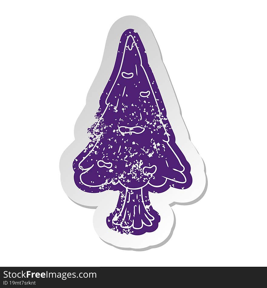 distressed old sticker single snow covered tree