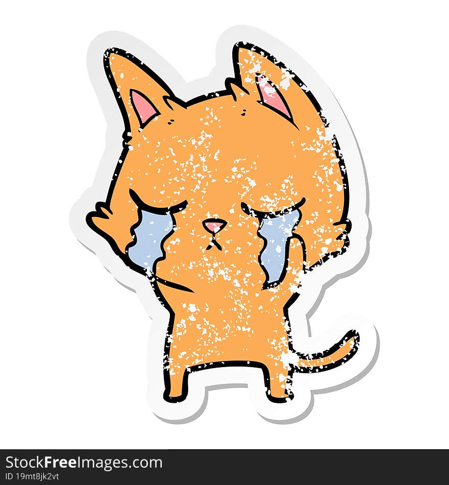 distressed sticker of a crying cartoon cat