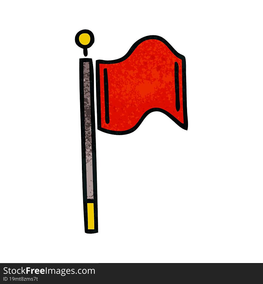 retro grunge texture cartoon of a red flag