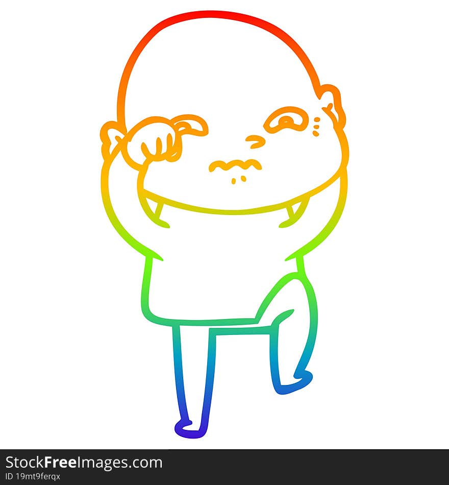 rainbow gradient line drawing of a cartoon nervous man