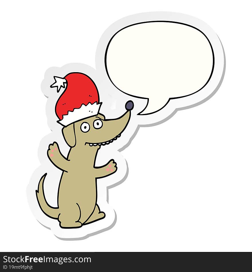 cute christmas cartoon dog and speech bubble sticker