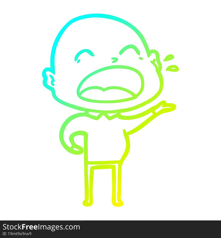 cold gradient line drawing of a cartoon shouting bald man