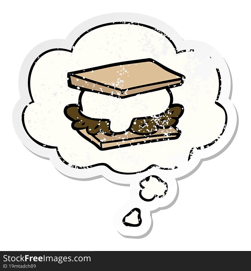 smore cartoon and thought bubble as a distressed worn sticker