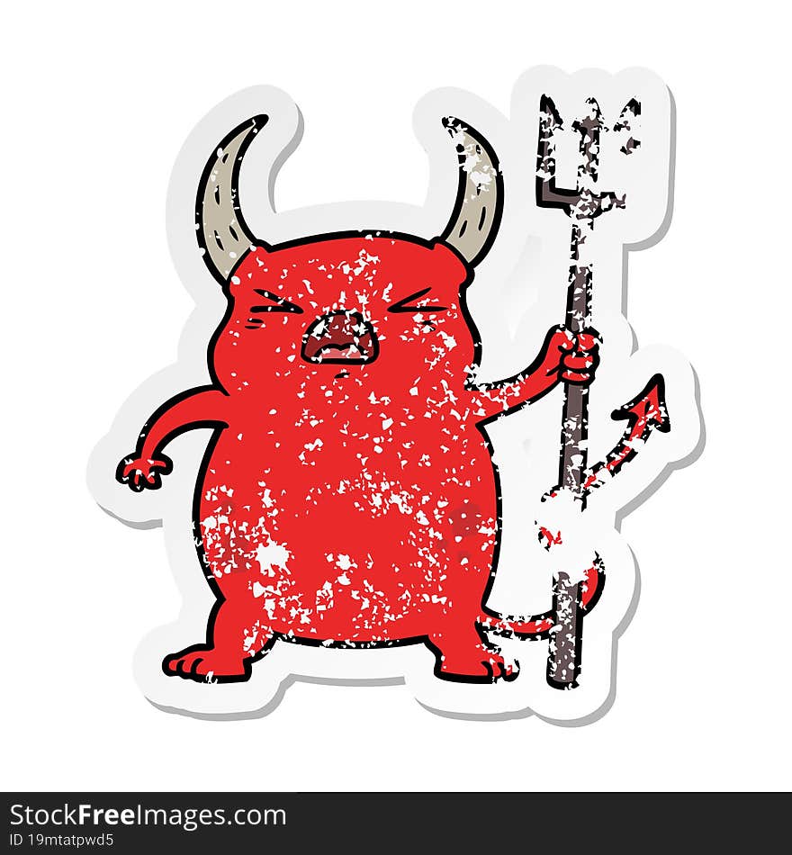 Distressed Sticker Of A Cartoon Angry Little Devil