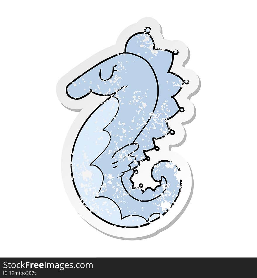 distressed sticker of a cartoon sea horse