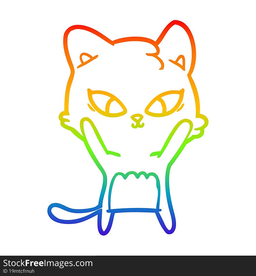 rainbow gradient line drawing of a cute cartoon cat