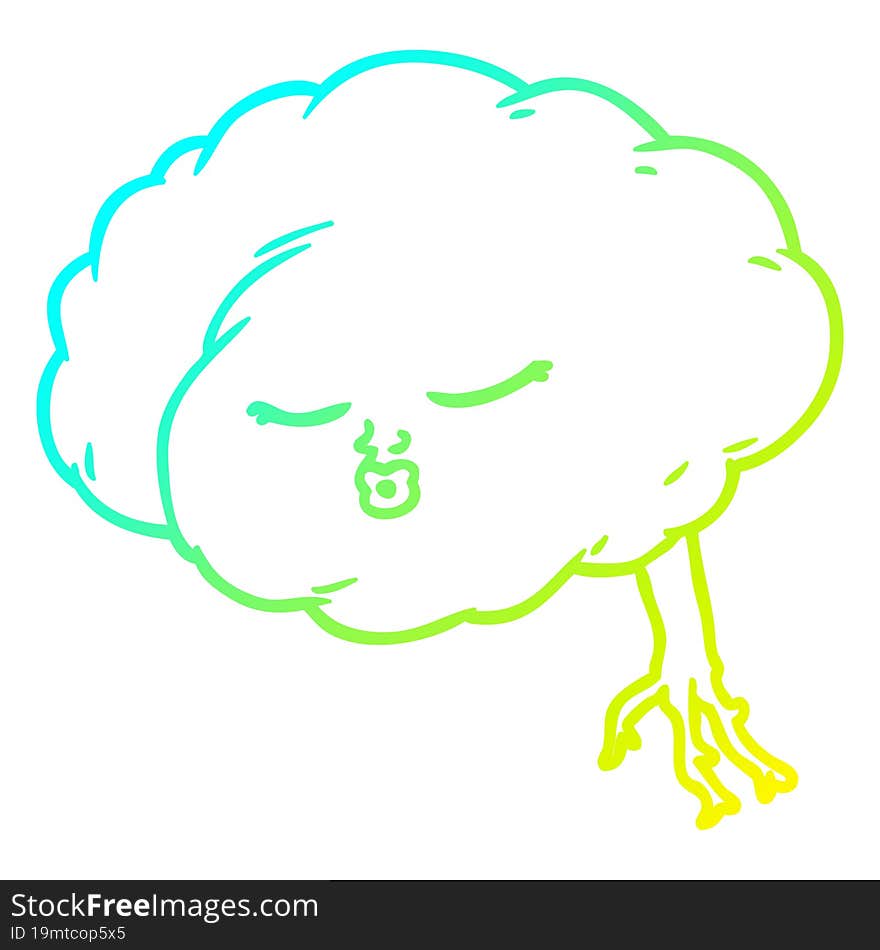 cold gradient line drawing of a cartoon brain