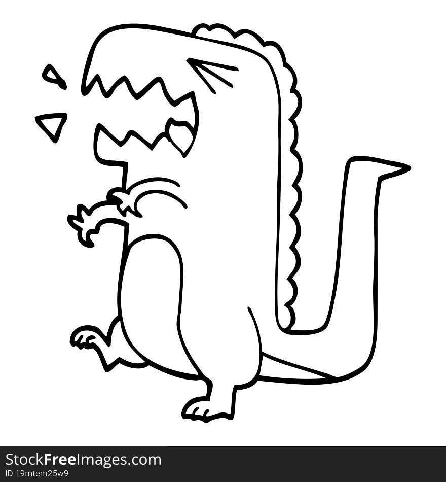 Line Drawing Cartoon Roaring Dinosaur