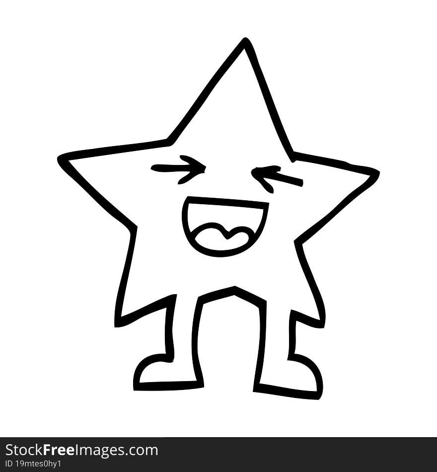 Black And White Cartoon Laughing Star Character