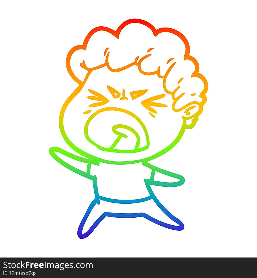 rainbow gradient line drawing cartoon furious man