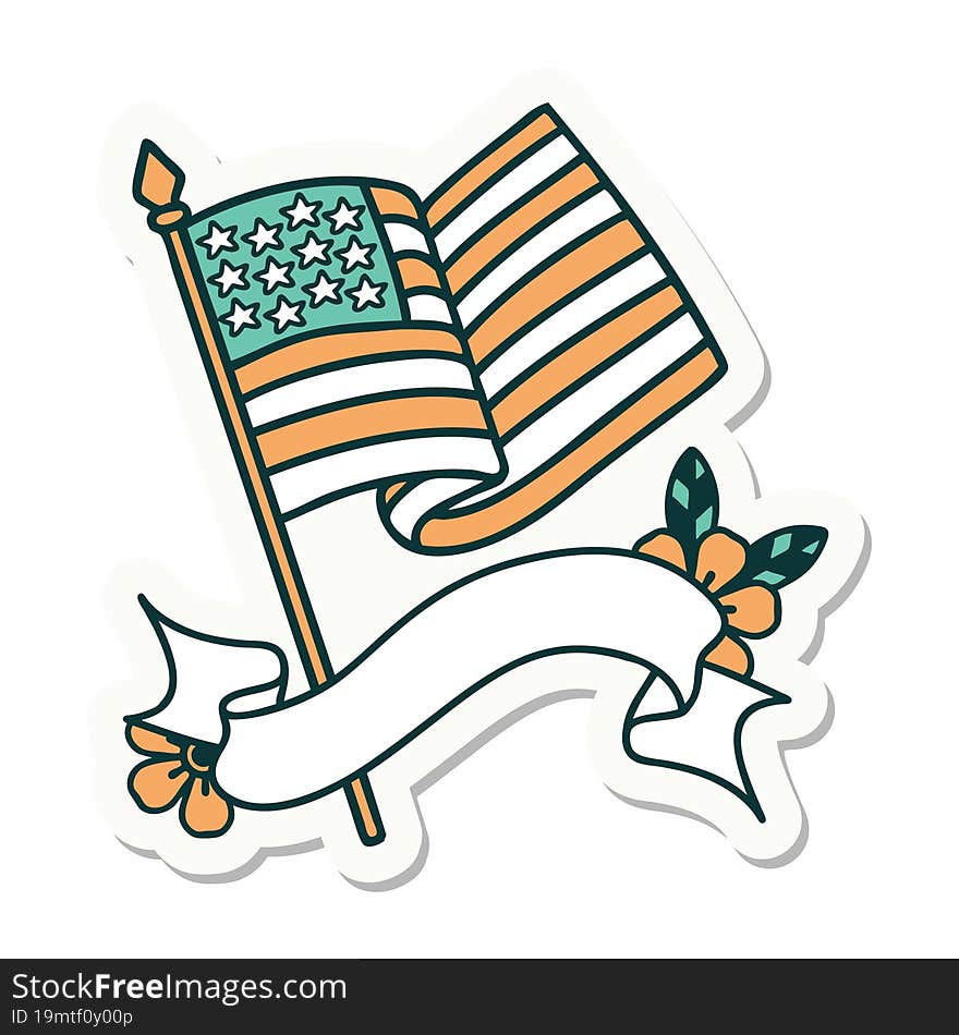 Tattoo Sticker With Banner Of The American Flag