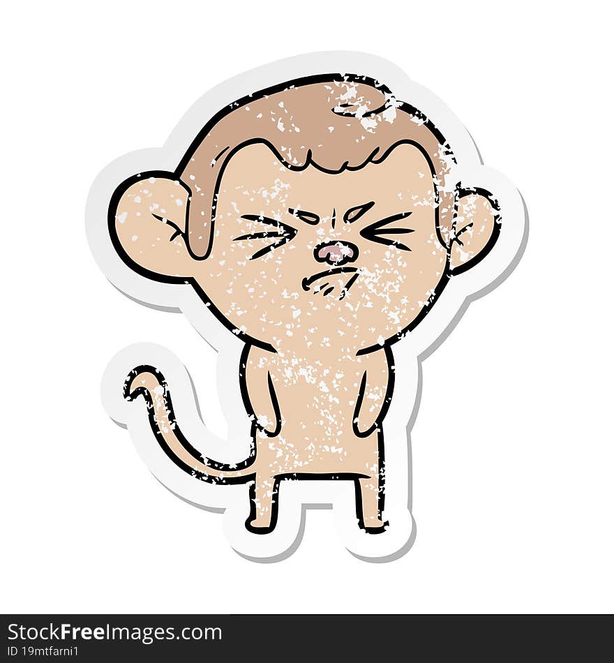 Distressed Sticker Of A Cartoon Annoyed Monkey