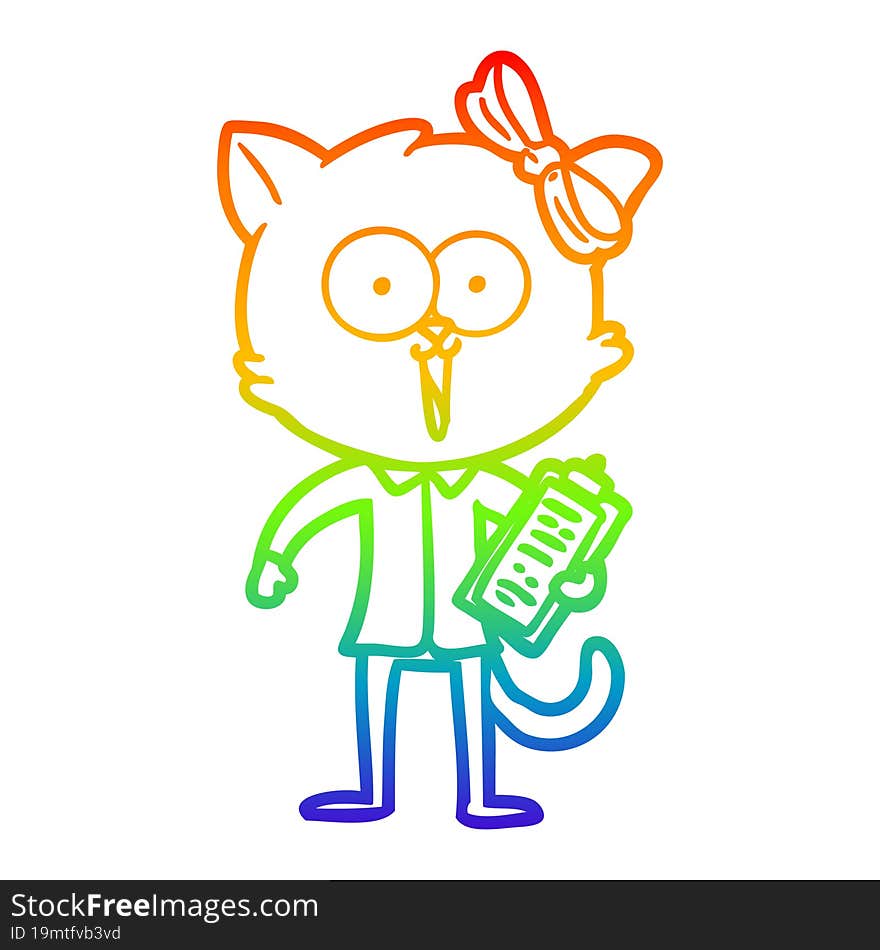 rainbow gradient line drawing of a cartoon cat