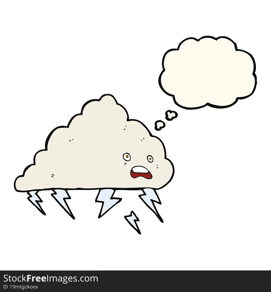 cartoon thundercloud with thought bubble