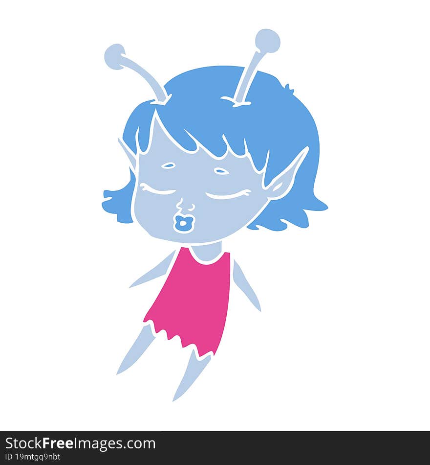 cute alien girl flat color style cartoon