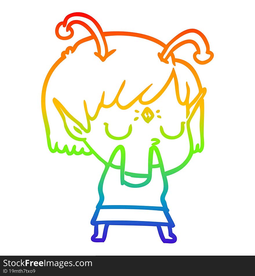 rainbow gradient line drawing of a cartoon alien girl