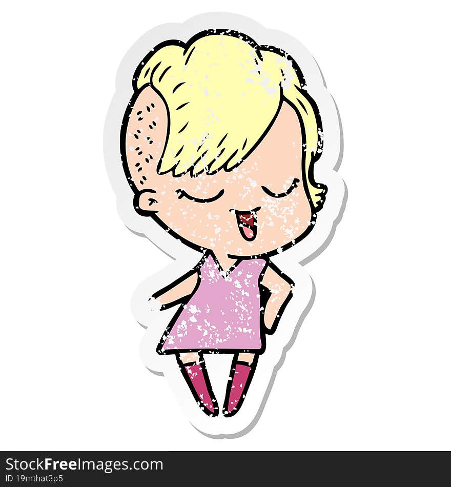 distressed sticker of a happy cartoon girl