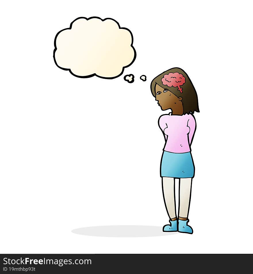 Cartoon Brainy Woman With Thought Bubble