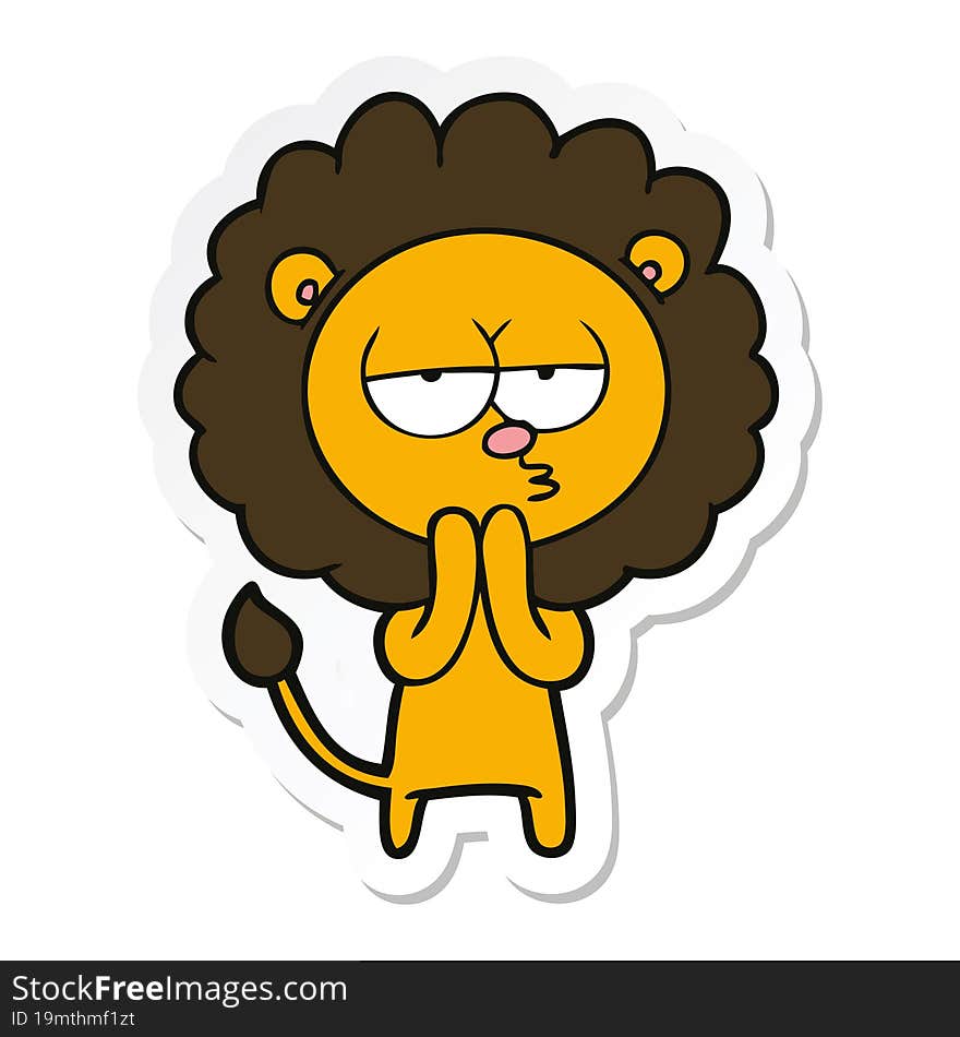 sticker of a cartoon lion considering