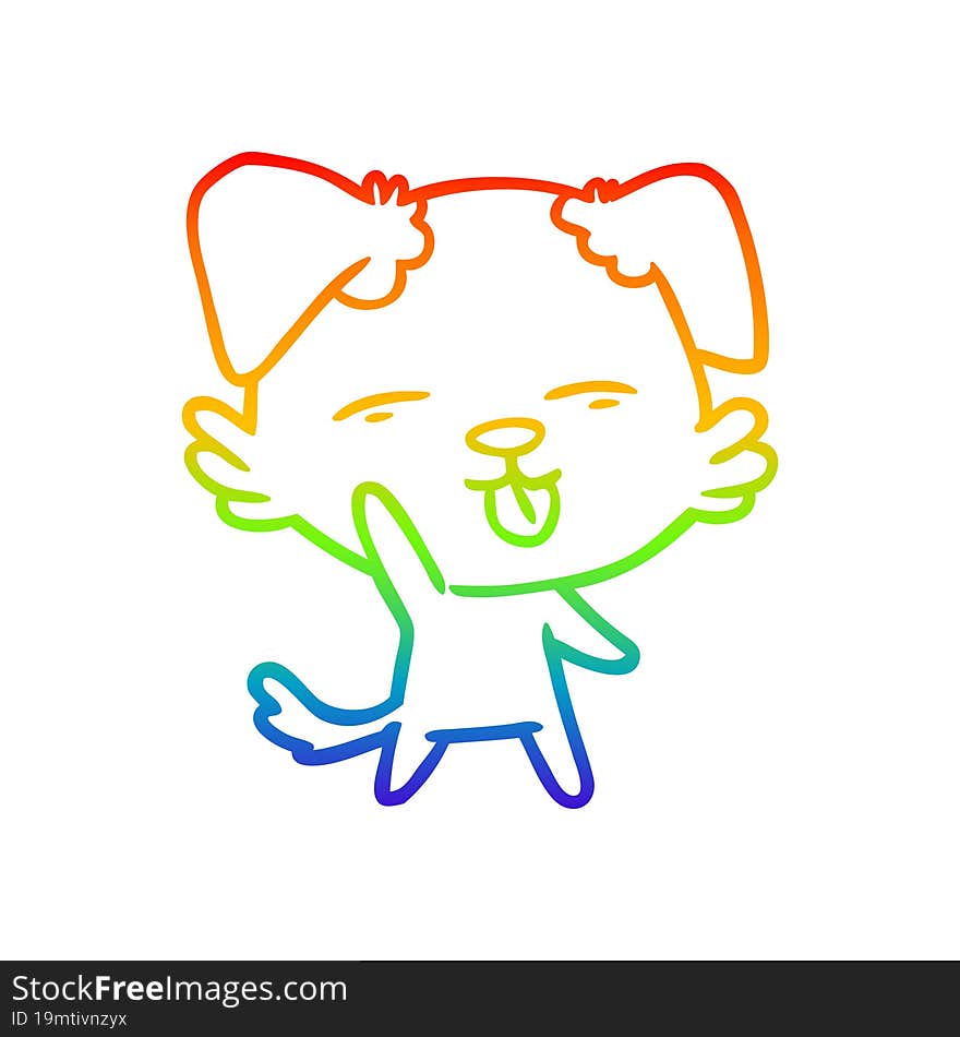 rainbow gradient line drawing of a cartoon dog sticking out tongue