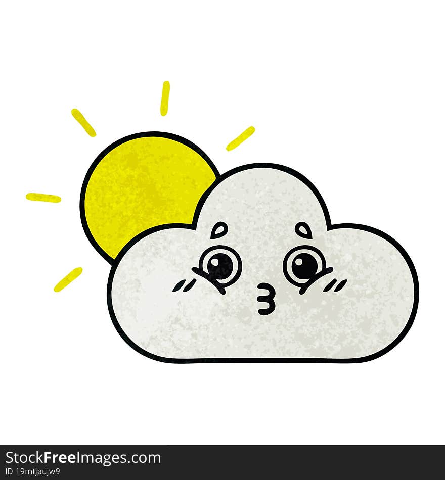 retro grunge texture cartoon of a sun and cloud