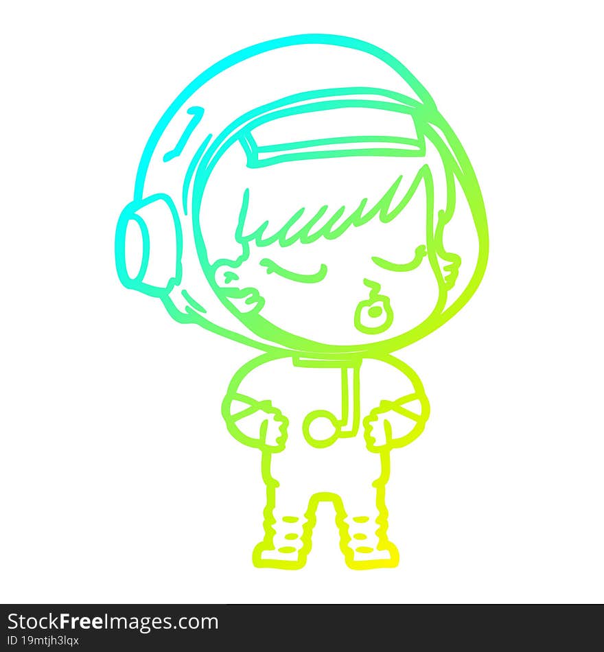 cold gradient line drawing cartoon pretty astronaut girl