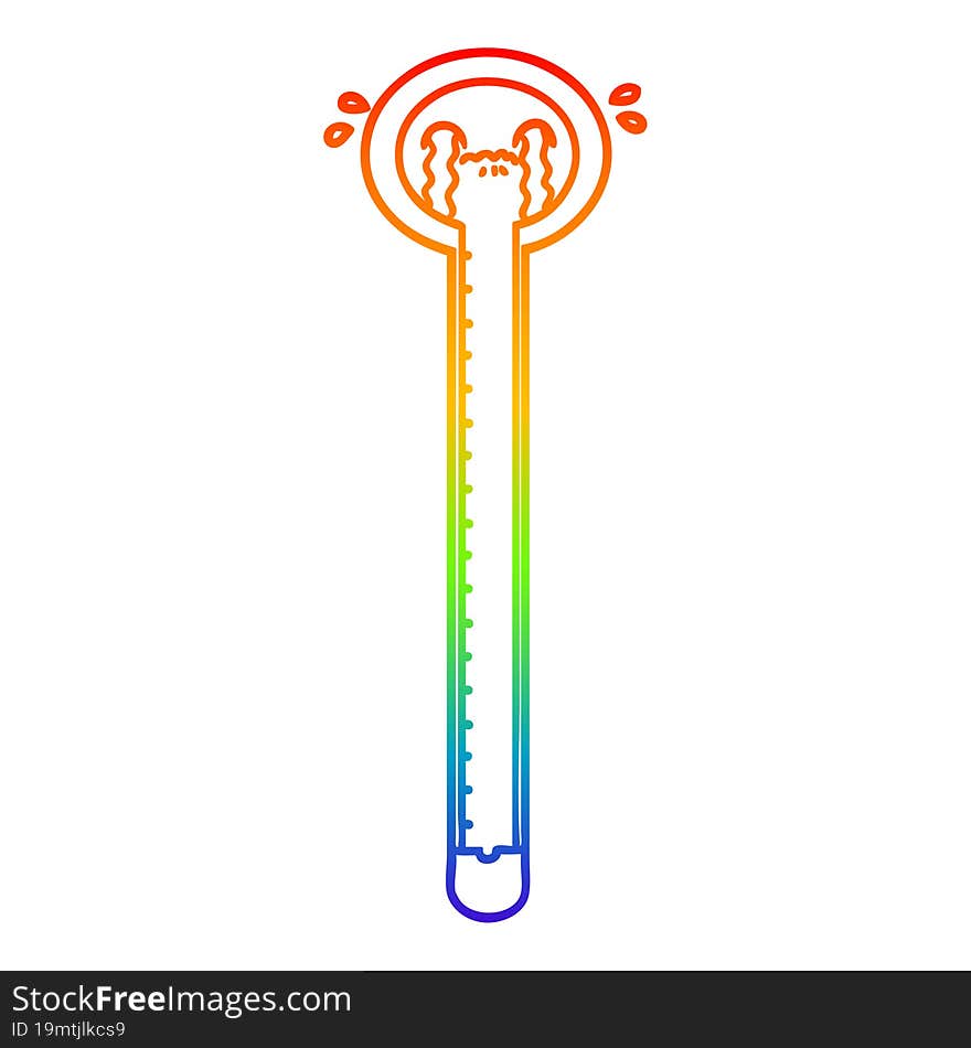 rainbow gradient line drawing cartoon thermometer crying