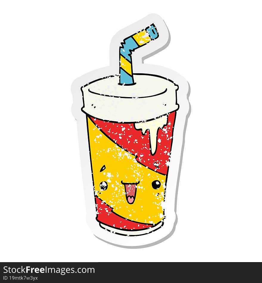 Distressed Sticker Of A Cartoon Soda Cup