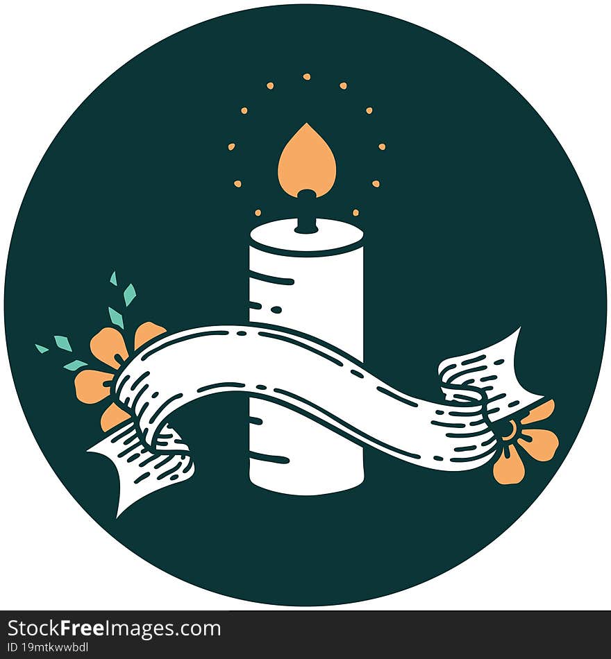 tattoo style icon with banner of a candle