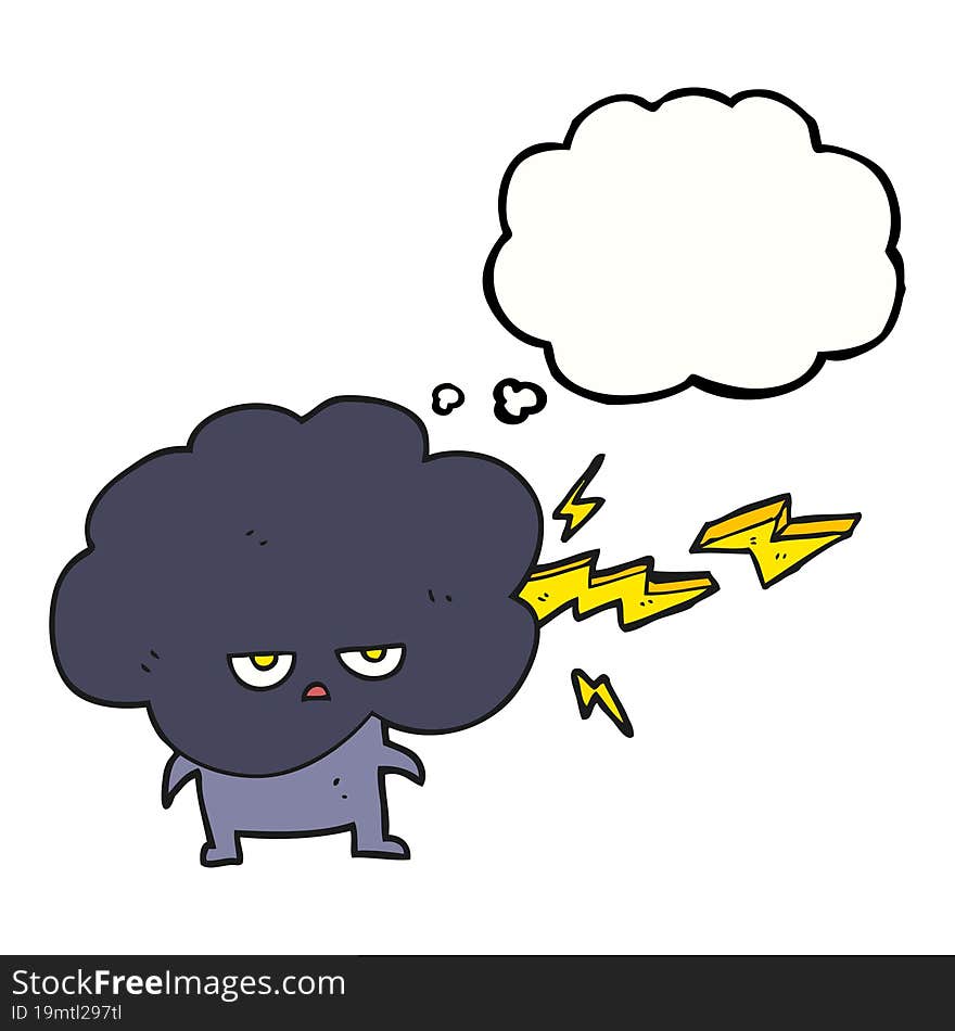 Thought Bubble Cartoon Raincloud Character Shooting Lightning