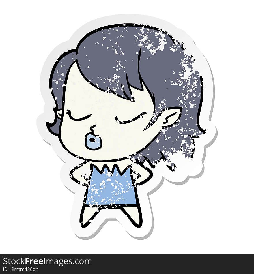 distressed sticker of a cute cartoon vampire girl