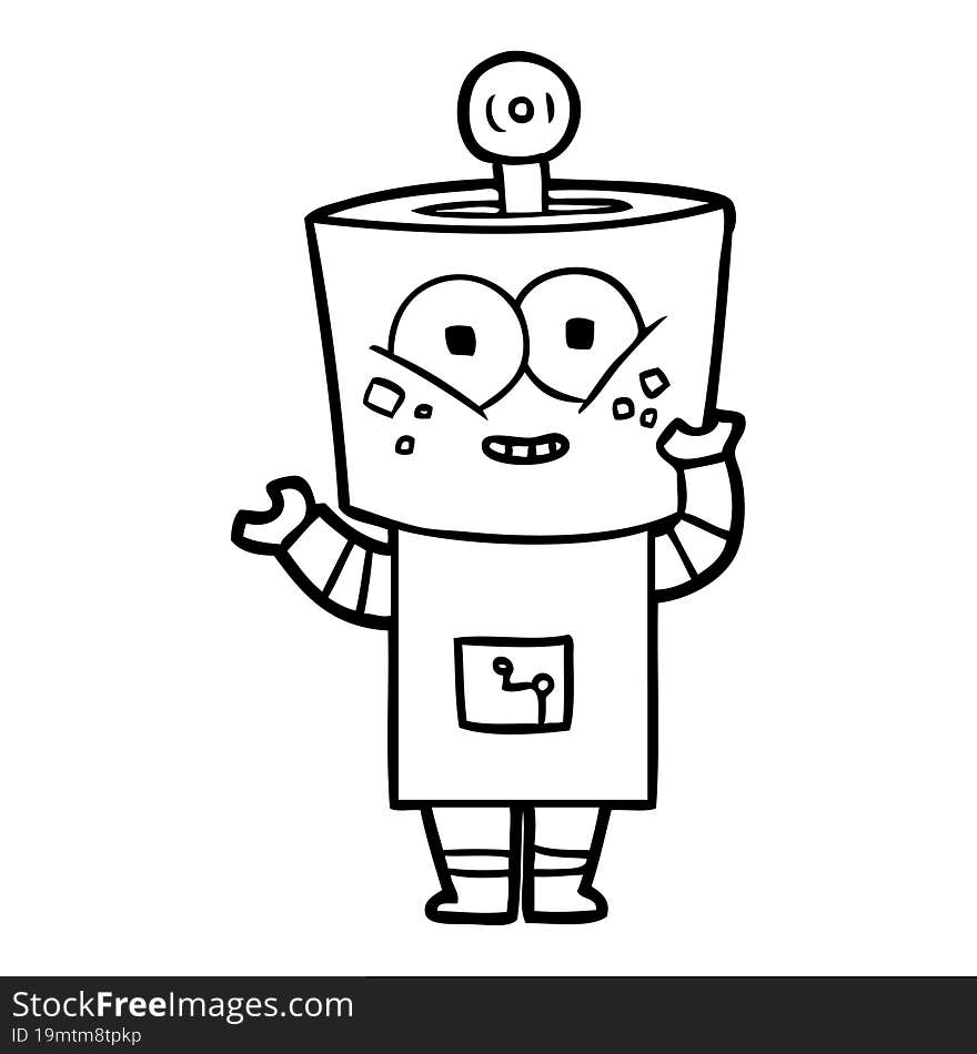 happy cartoon robot waving hello. happy cartoon robot waving hello