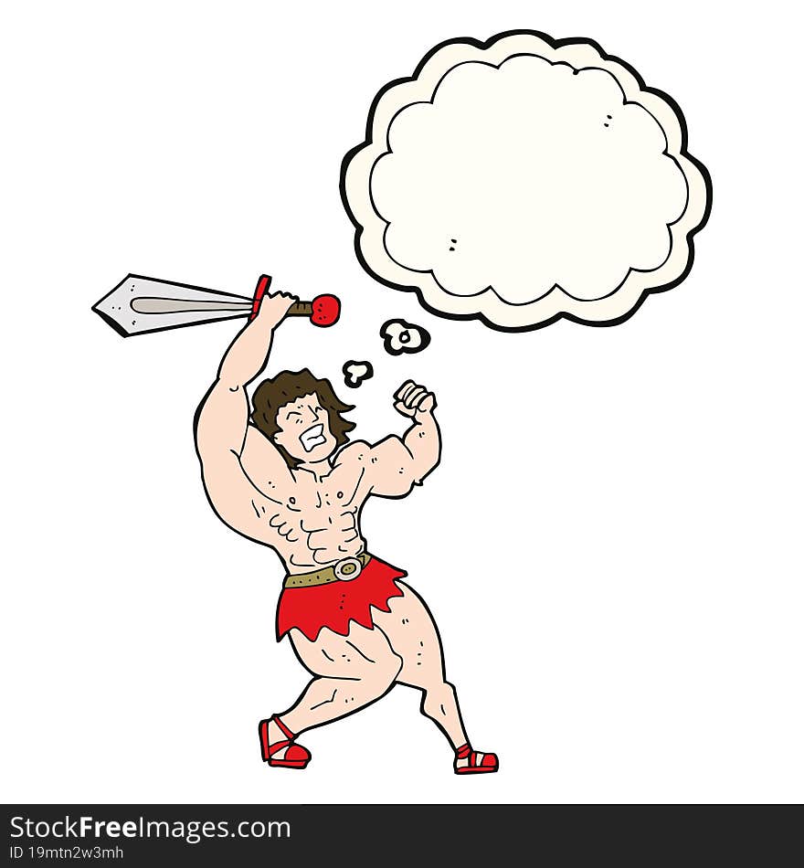 cartoon barbarian hero with thought bubble