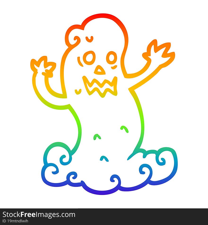 rainbow gradient line drawing of a cartoon spooky ghost