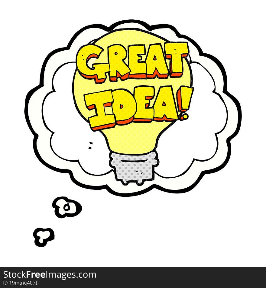 Thought Bubble Cartoon Great Idea Light Bulb Symbol