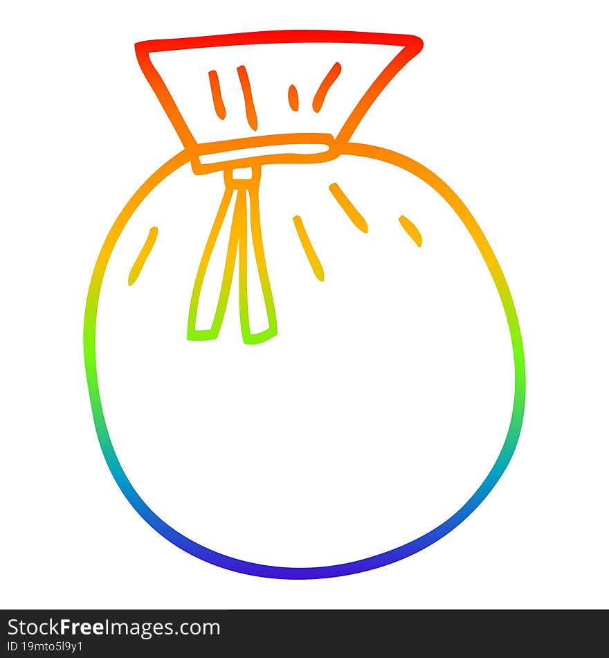 rainbow gradient line drawing cartoon santa sack