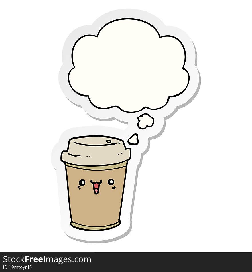 cartoon take out coffee with thought bubble as a printed sticker