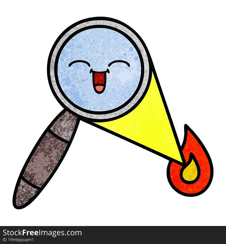 retro grunge texture cartoon of a magnifying glass