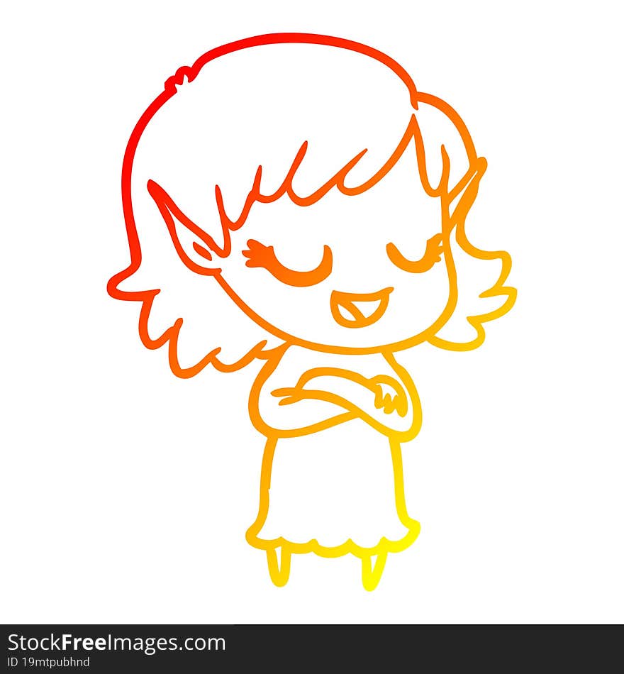 warm gradient line drawing happy cartoon elf girl