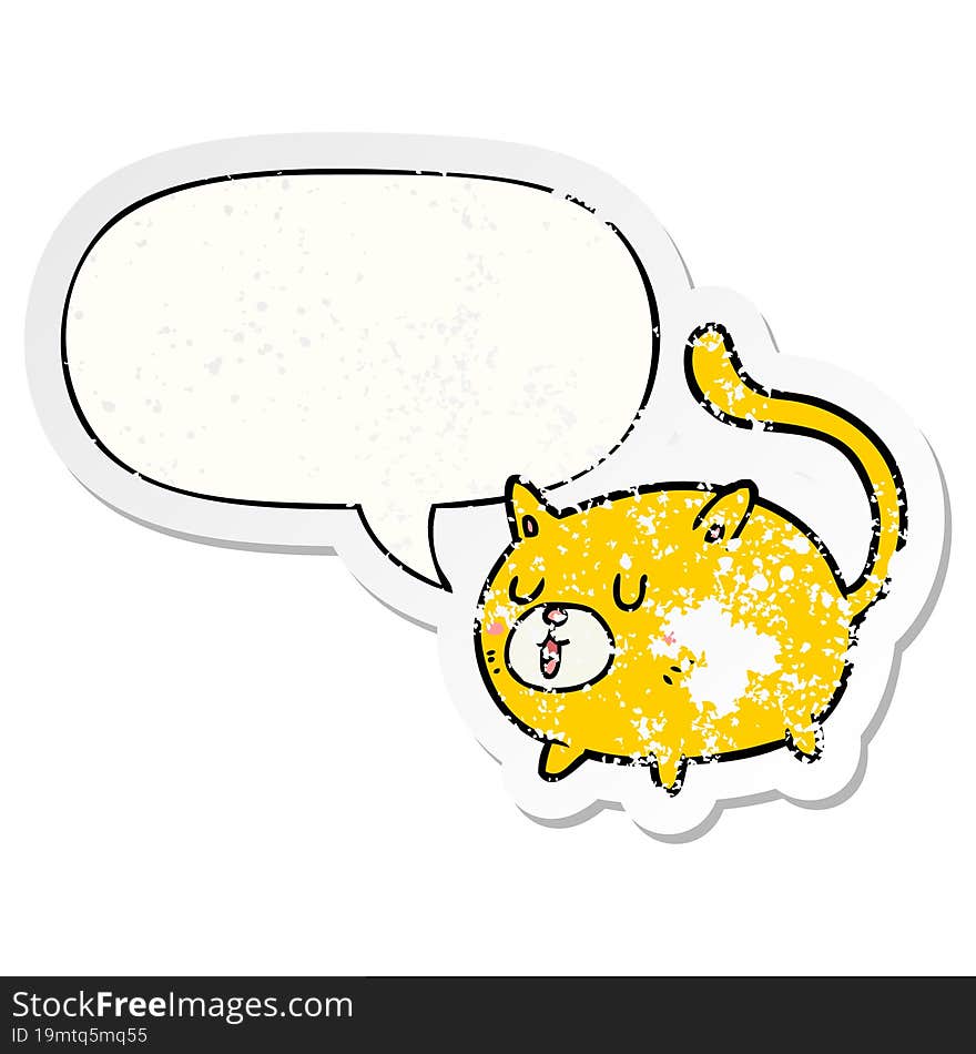 Cartoon Happy Cat And Speech Bubble Distressed Sticker