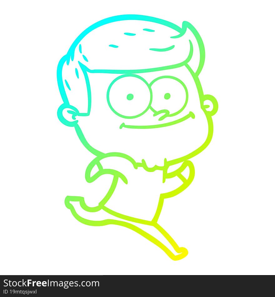 cold gradient line drawing of a cartoon happy man