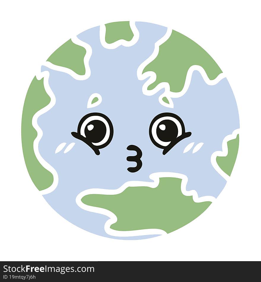 Flat Color Retro Cartoon Planet Earth