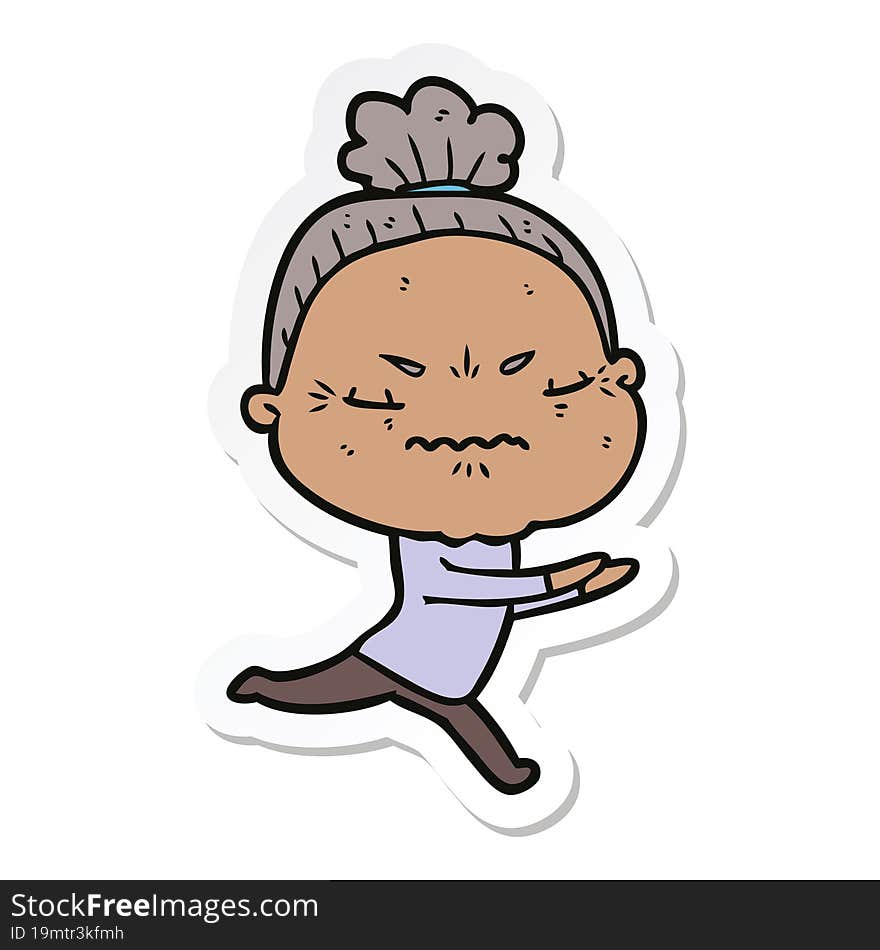 sticker of a cartoon annoyed old lady