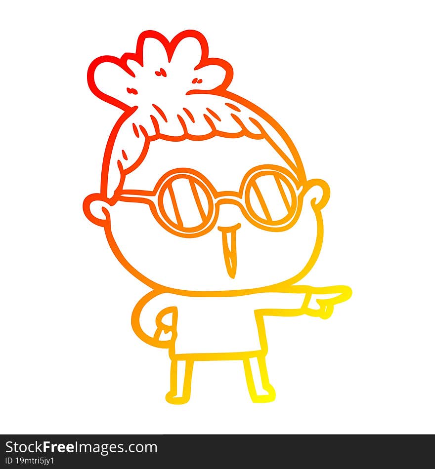 Warm Gradient Line Drawing Cartoon Woman Wearing Spectacles