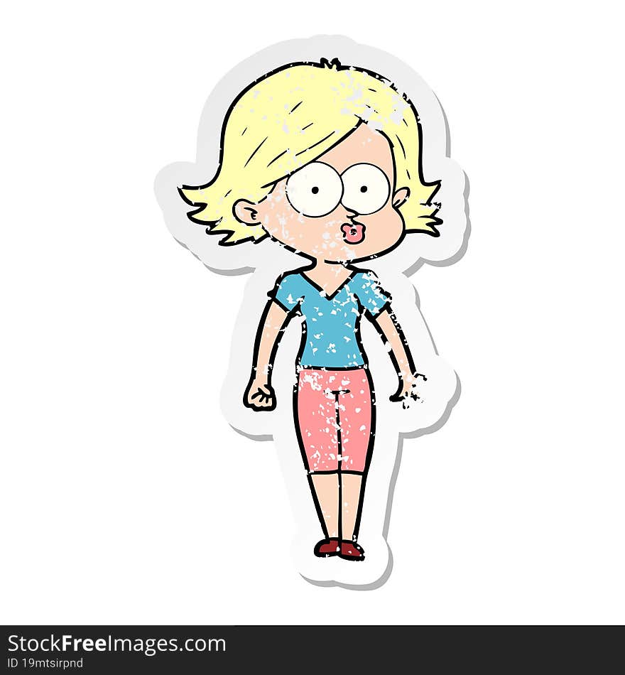 distressed sticker of a cartoon girl pouting