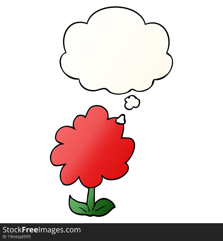 cartoon flower with thought bubble in smooth gradient style