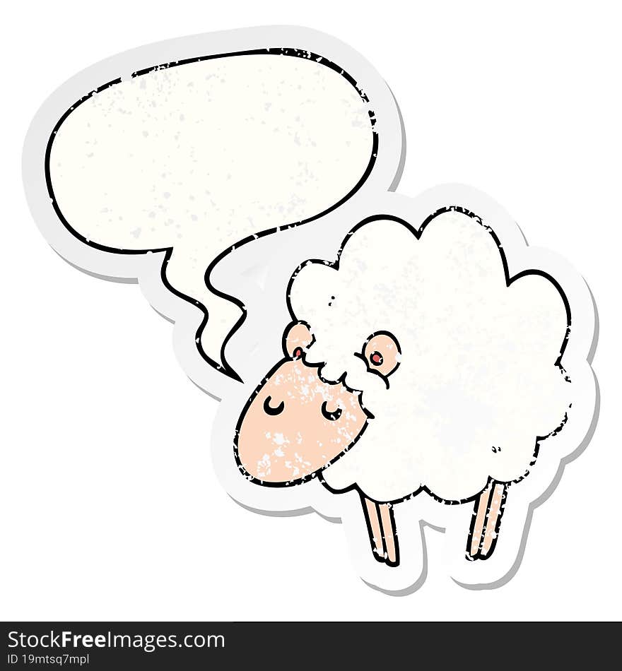 Cartoon Sheep And Speech Bubble Distressed Sticker