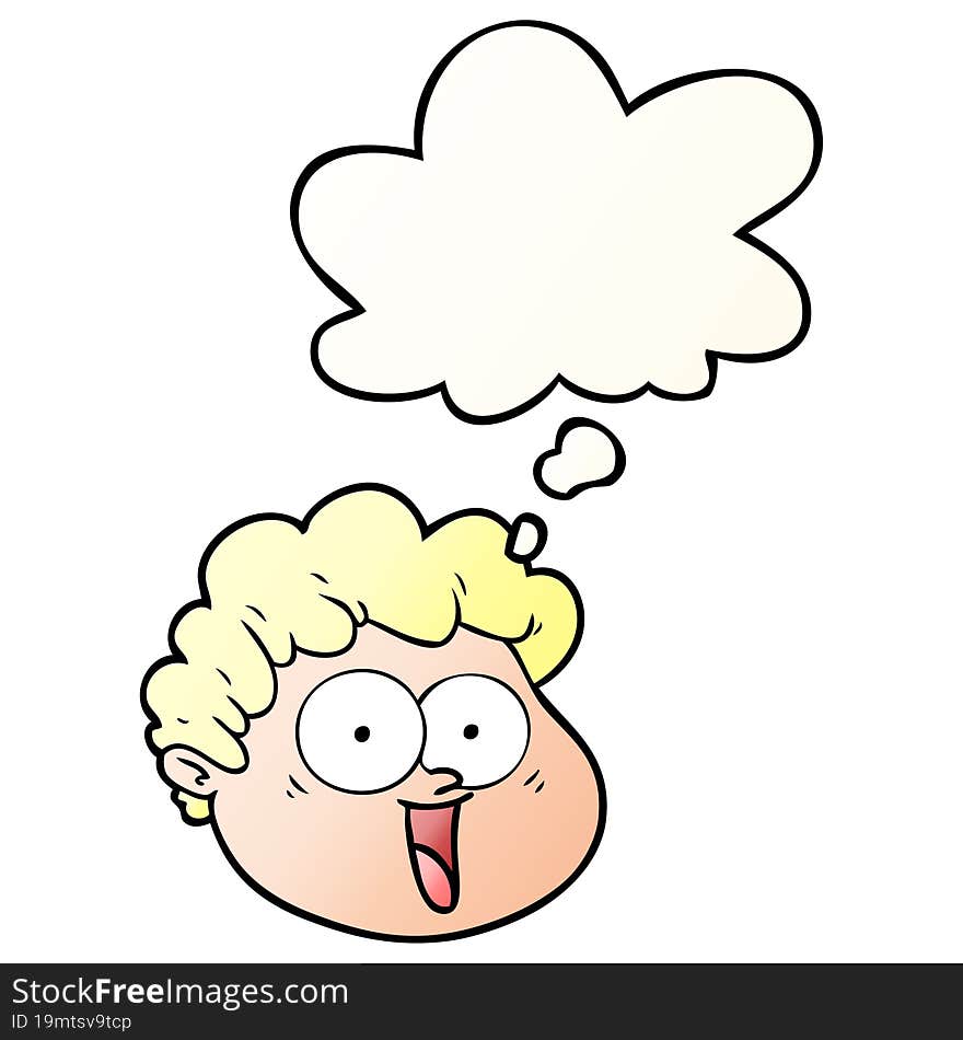 cartoon male face with thought bubble in smooth gradient style