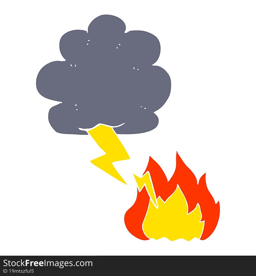 flat color illustration of lightning strike. flat color illustration of lightning strike